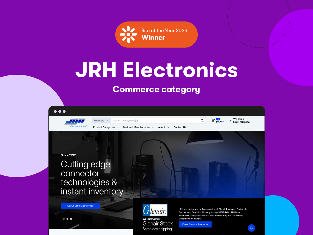 JRH Electronics, LLC website receives Kentico’s 2024 Site of the Year award in the Commerce category